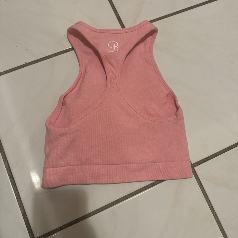 Light Pink Racerback Crop Sports Bra with Script 'B' Logo
